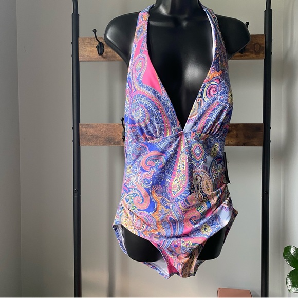 Tommy Hilfiger JAIPUR PAISLEY PROVENCE BLUE MULTI One-Piece Swimsuit size 12 NEW - Picture 2 of 7